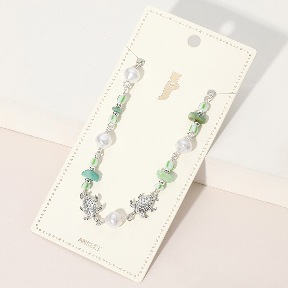 iLLASPARKZ Metal Sea Turtle Pearl Beaded Anklet