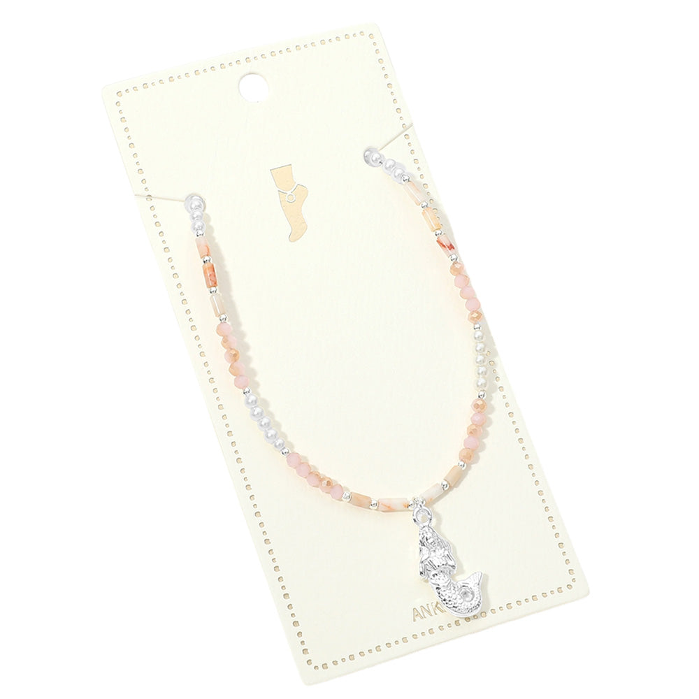 iLLASPARKZ Metal Mermaid Charm Pearl Faceted Beaded Anklet