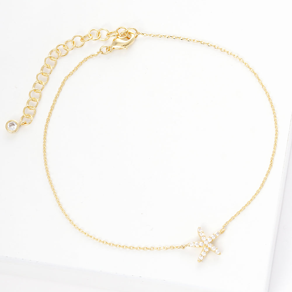 iLLASPARKZ Gold Dipped CZ Starfish Charm Anklet