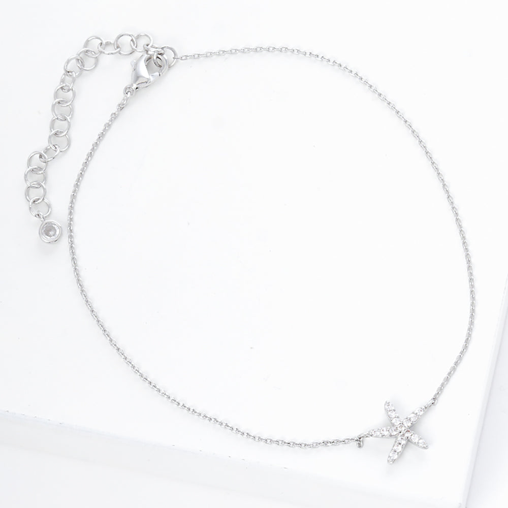 iLLASPARKZ White Gold Dipped CZ Starfish Charm Anklet