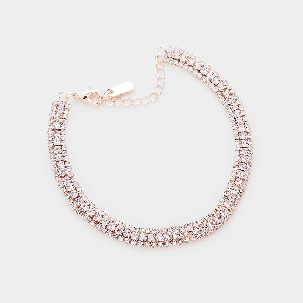 3Rows Rhinestone Evening Anklet