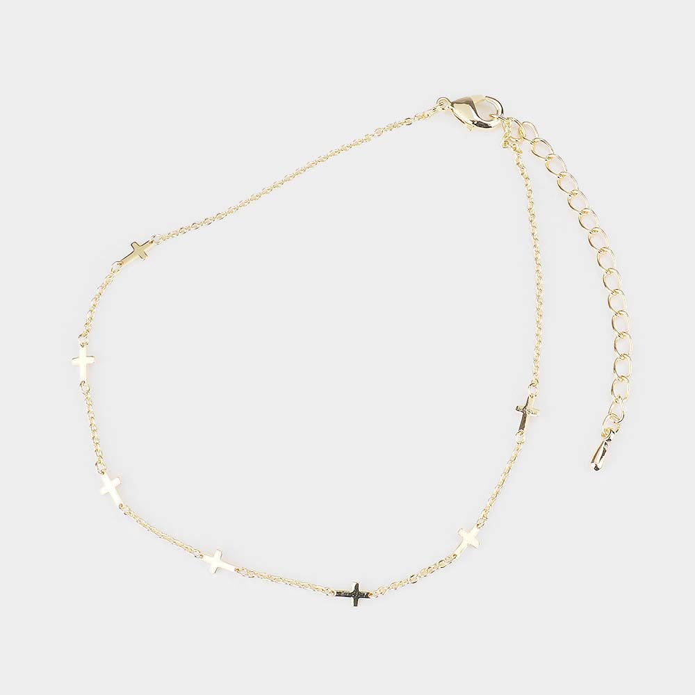 iLLASPARKZ Gold Dipped Metal Cross Station Anklet