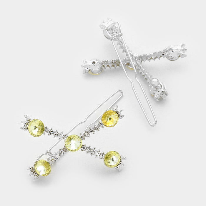 iLLASPARKZ 1 Pair - Crossed crystal hair barrettes