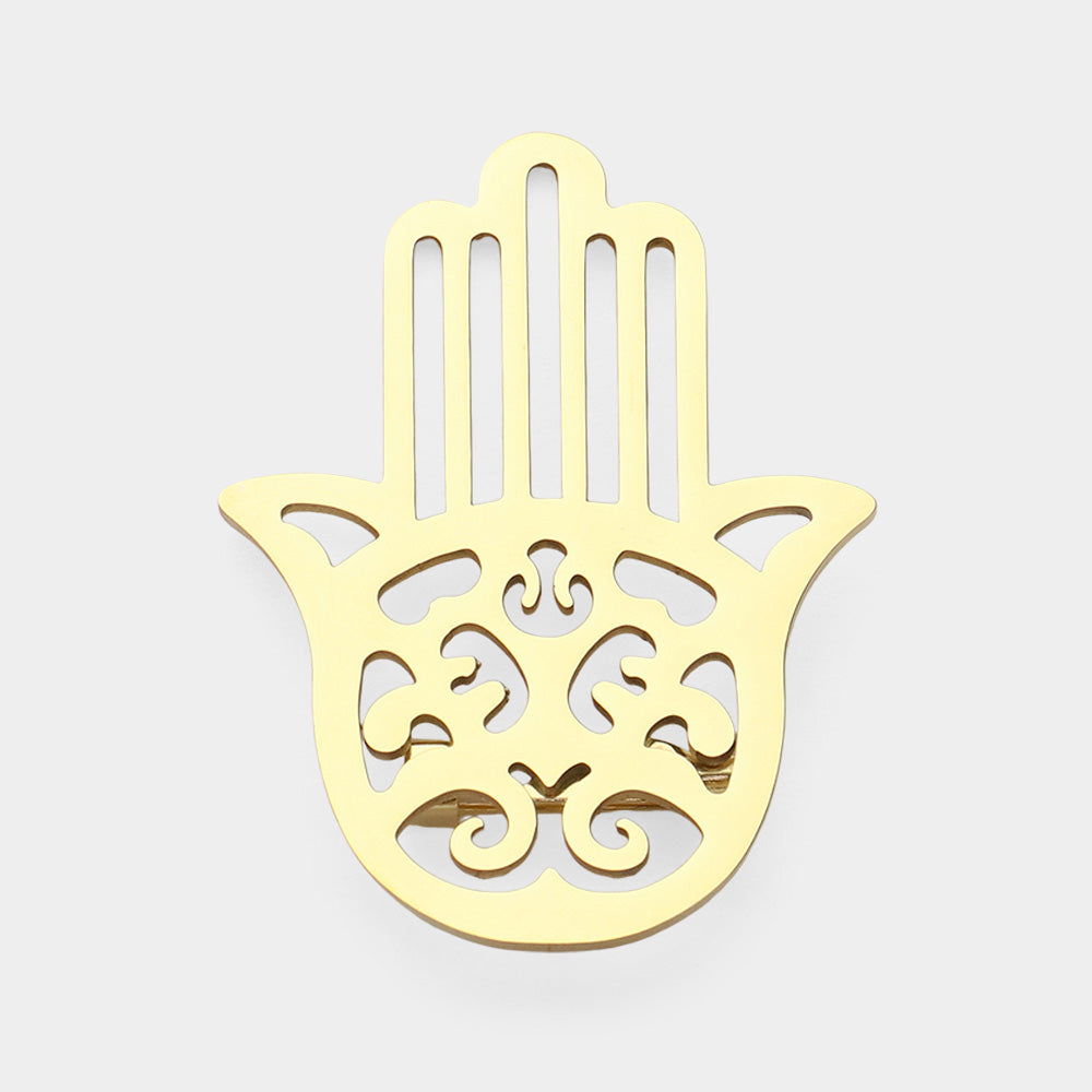 iLLASPARKZ Stainless Steel Cutout Hamsa Hand Pin Brooch