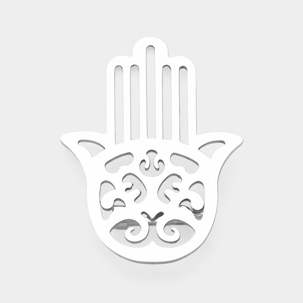 iLLASPARKZ Stainless Steel Cutout Hamsa Hand Pin Brooch
