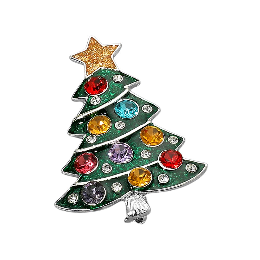 iLLASPARKZ Multi Color Stone Accent Enamel Christmas Tree Pin Brooch