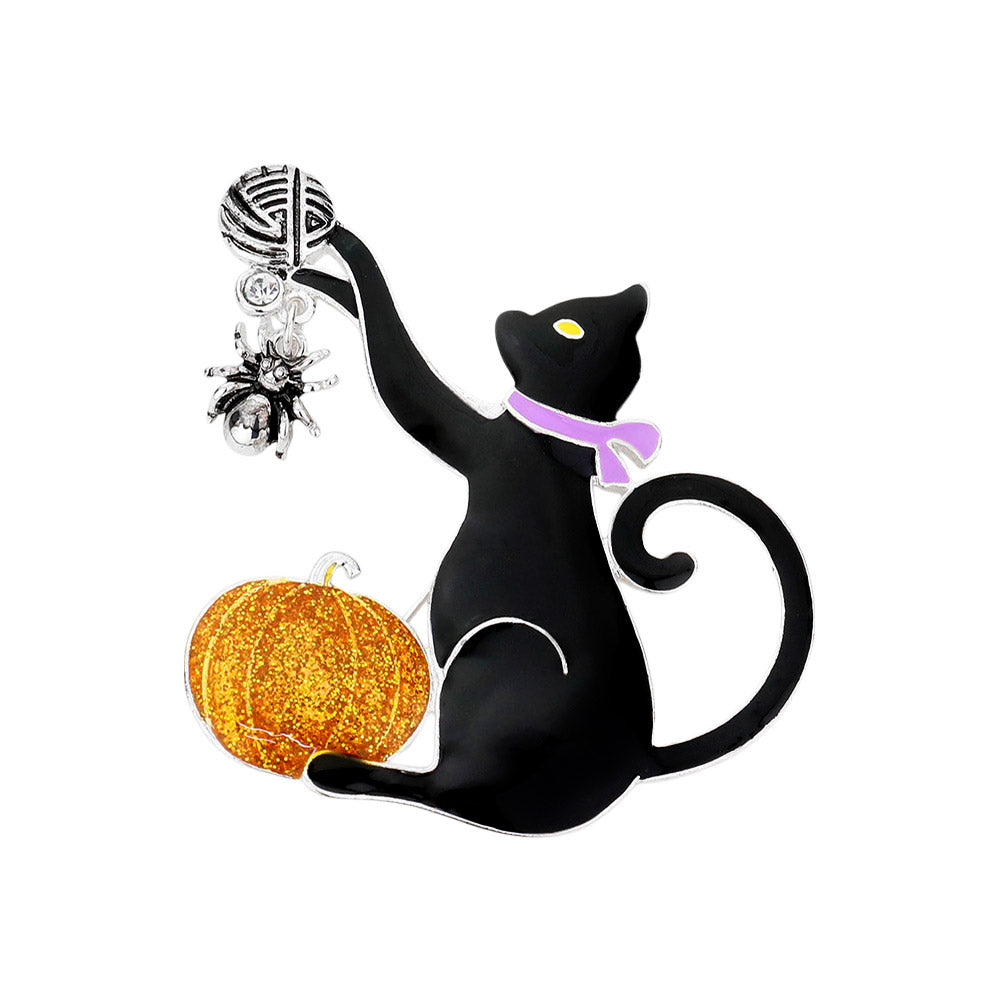 iLLASPARKZ Enamel Halloween Cat Spider Pumpkin Pin Brooch