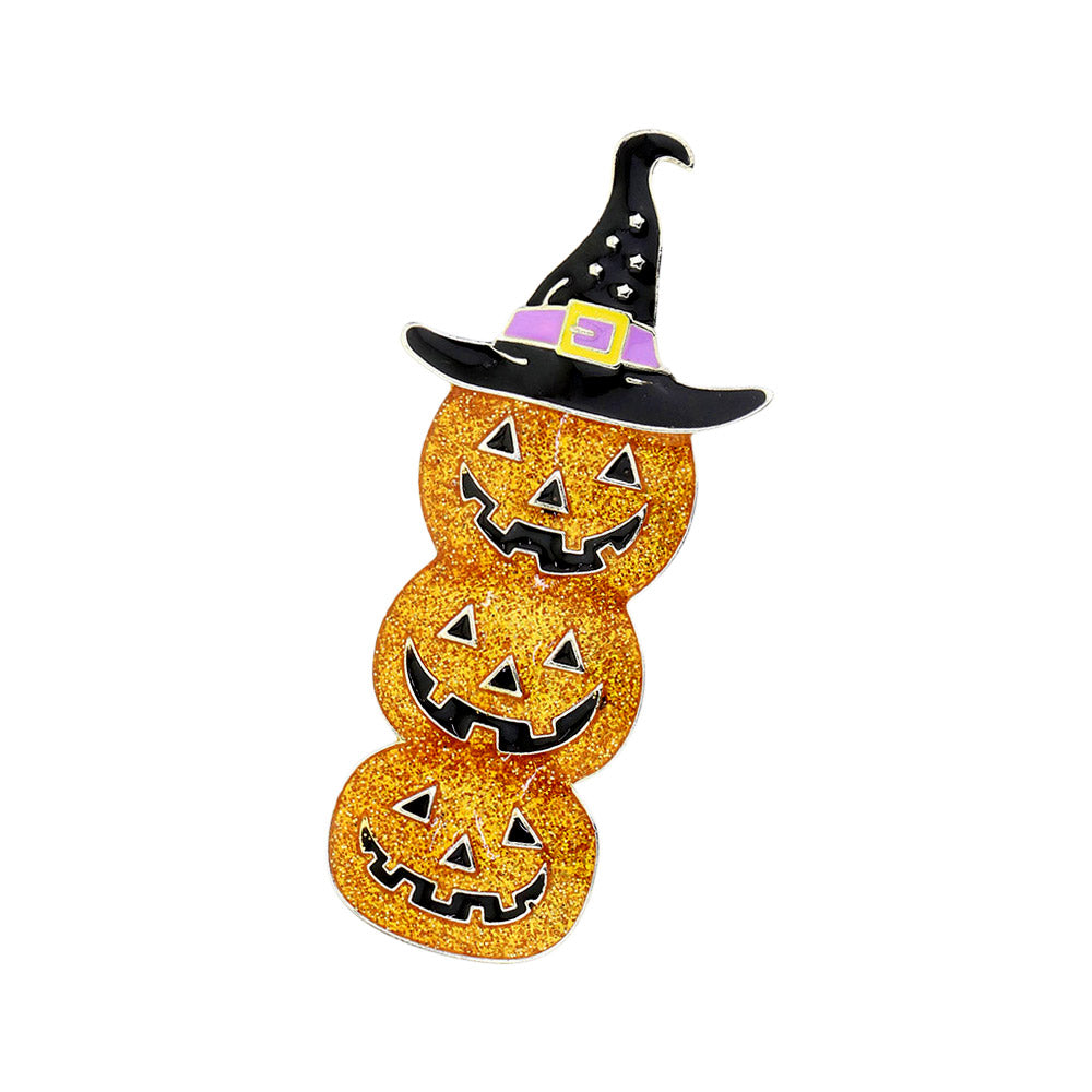 iLLASPARKZ Glittered Halloween Pumpkin Witch Hat Pin Brooch