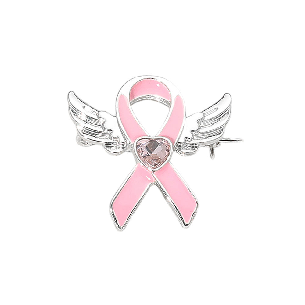 iLLASPARKZ Heart Stone Point Enamel Pink Ribbon Angel Wing Pin Brooch