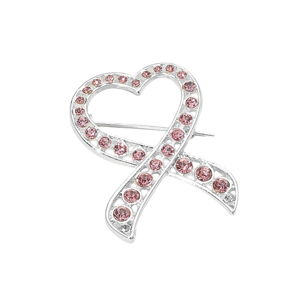 iLLASPARKZ Stone Paved Heart Pink Ribbon Pin Brooch