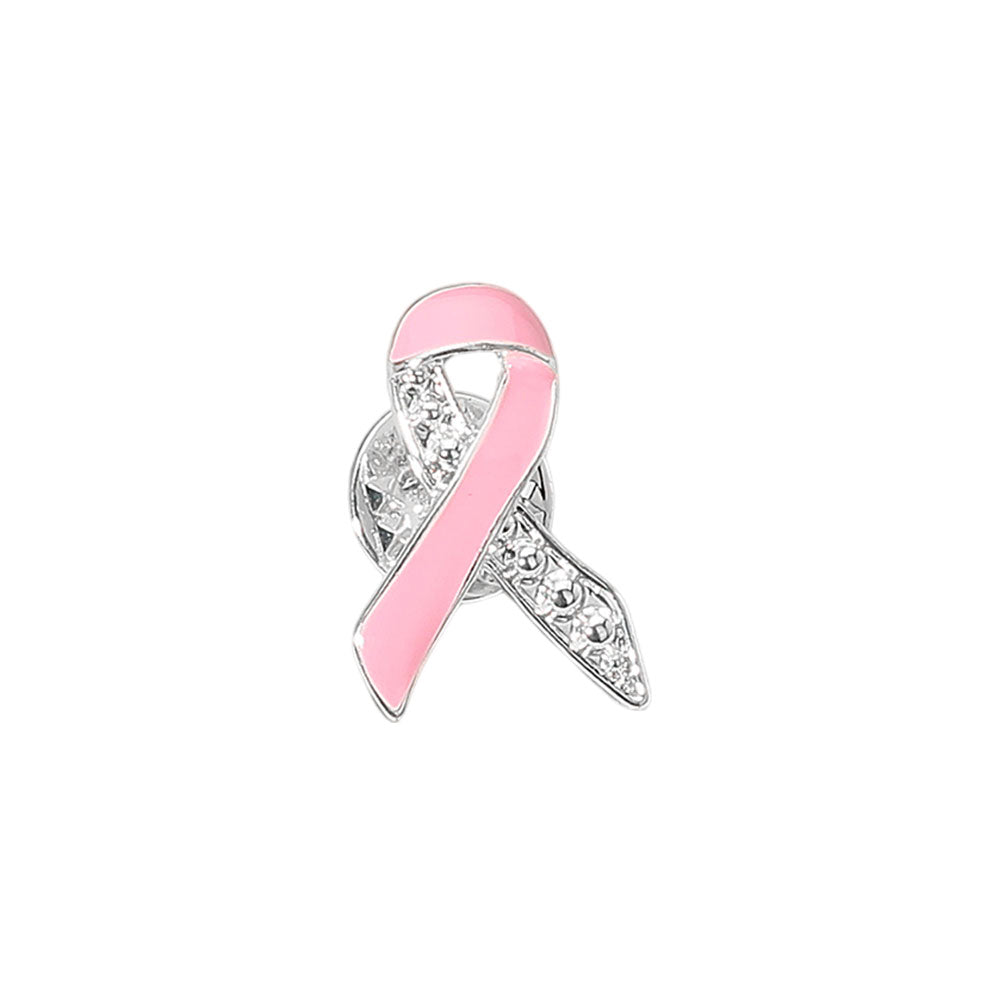 iLLASPARKZ Stone Paved Enamel Pink Ribbon Pin Brooch