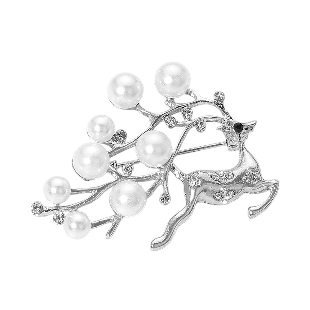 iLLASPARKZ Pearl Accented Christmas Metal Rudolph Pin Brooch