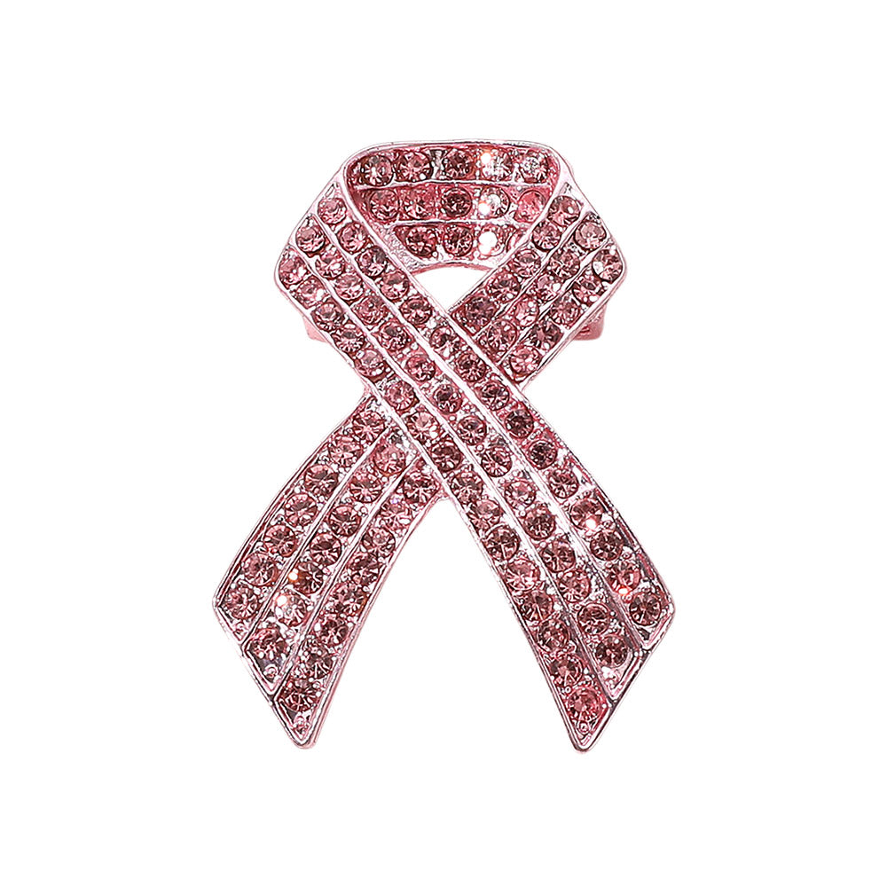 iLLASPARKZ Rhinestone Embellished Pink Ribbon Pin Brooch