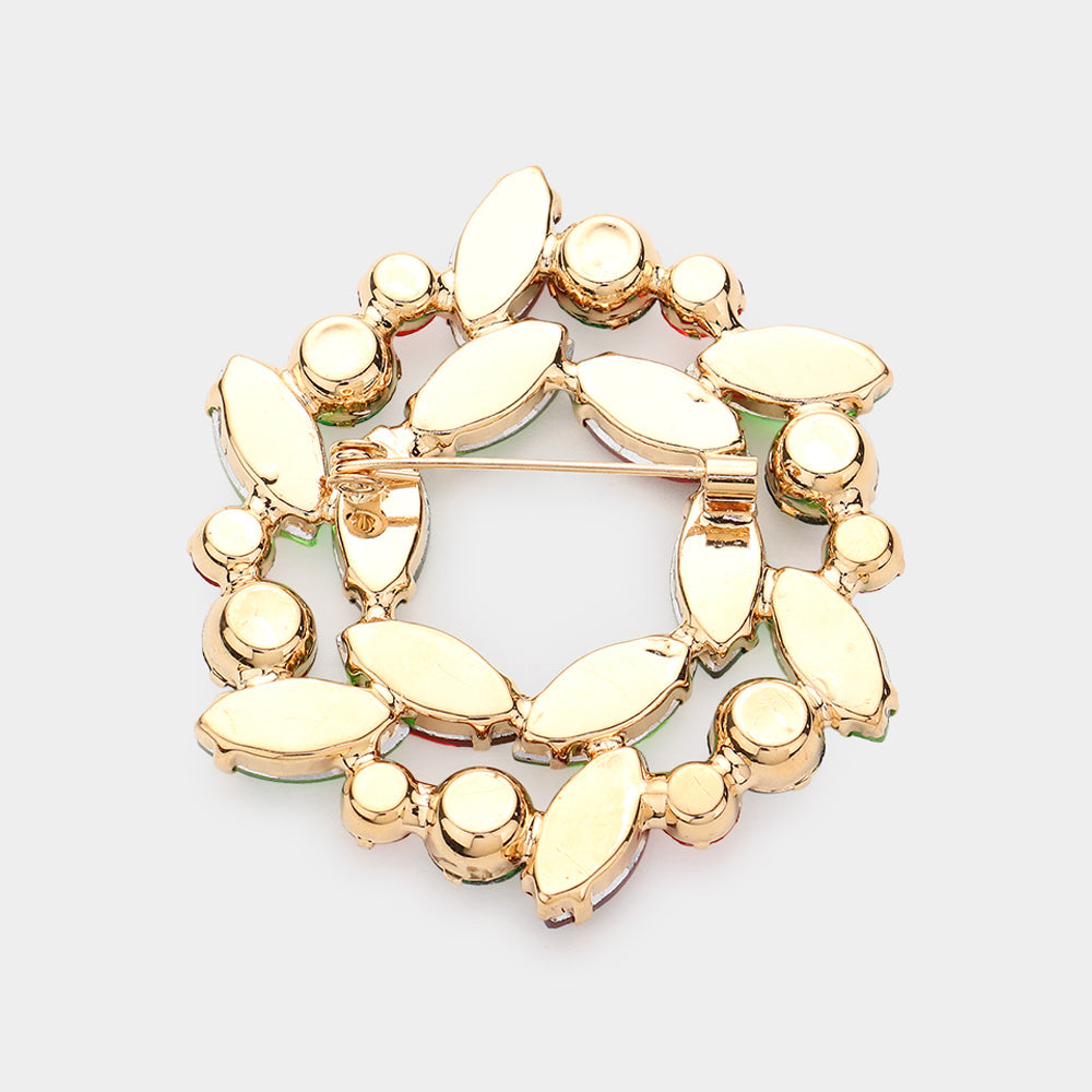 iLLASPARKZ Marquise Round Stone Cluster Christmas Wreath Pin Brooch