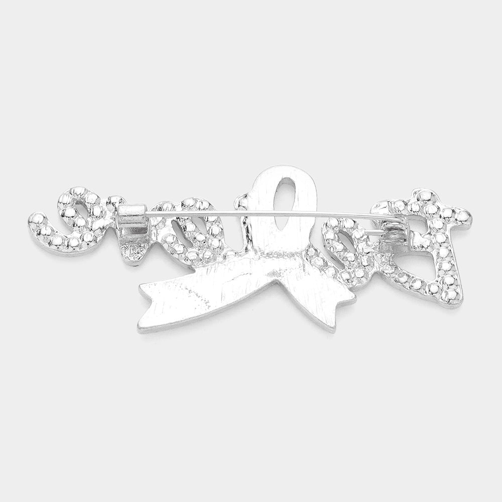 iLLASPARKZ Enamel Pink Ribbon Pointed Stone Paved Believe Message Pin Brooch
