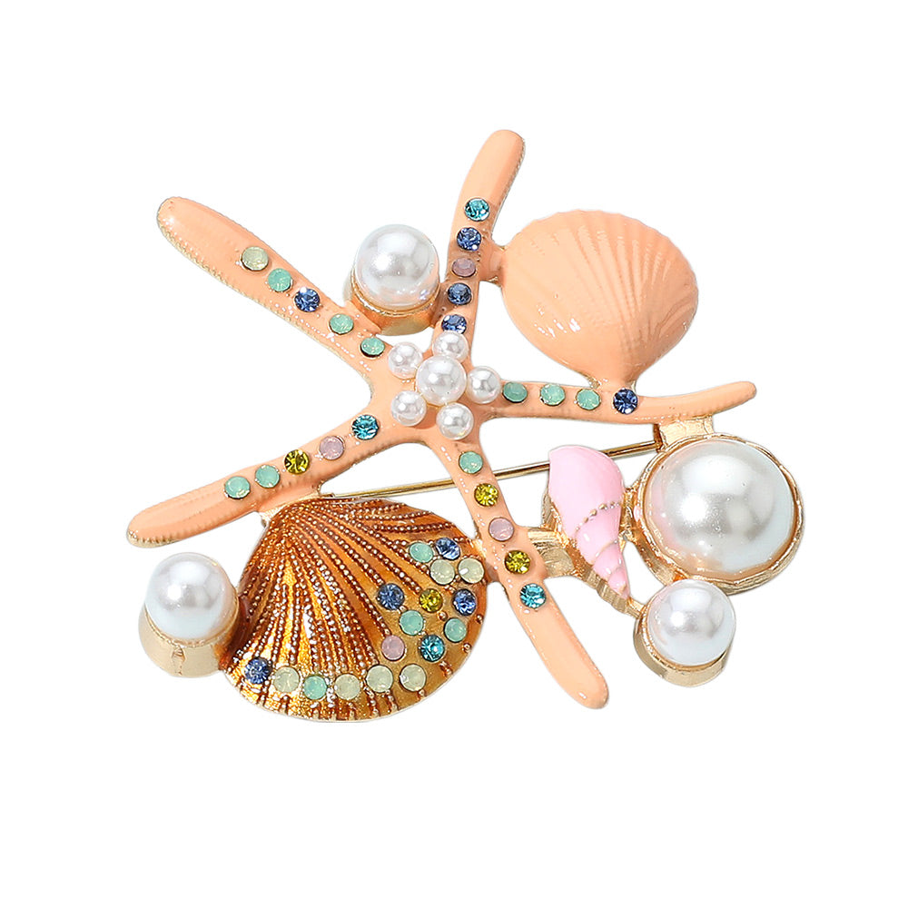 iLLASPARKZ Pearl Pointed Enamel Starfish Shell Pin Brooch