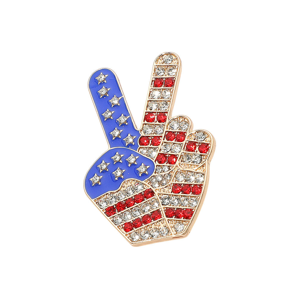 iLLASPARKZ Stone Paved American USA Flag Peace Hand Sign Pin Brooch