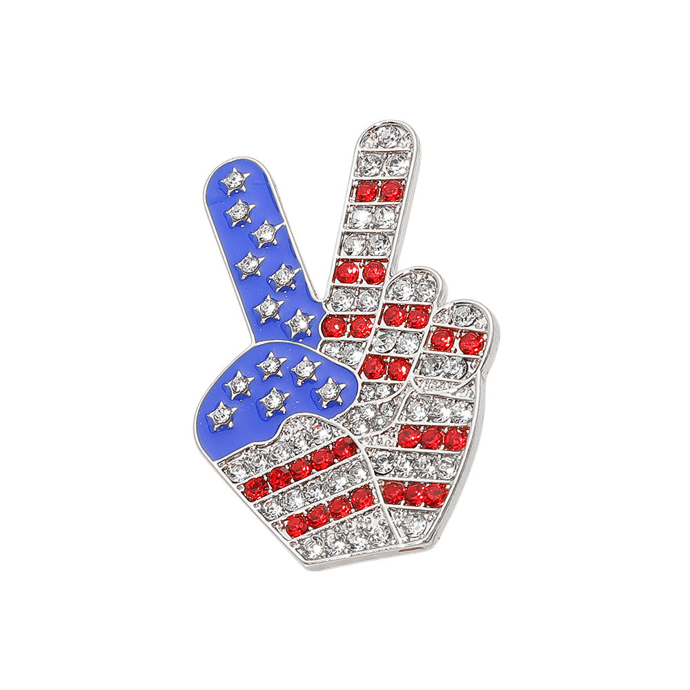 iLLASPARKZ Stone Paved American USA Flag Peace Hand Sign Pin Brooch