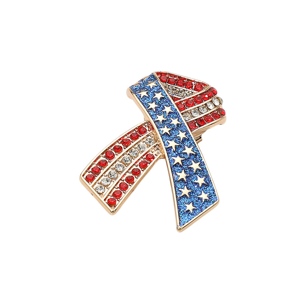 iLLASPARKZ Stone Paved American USA Flag Bow Brooch