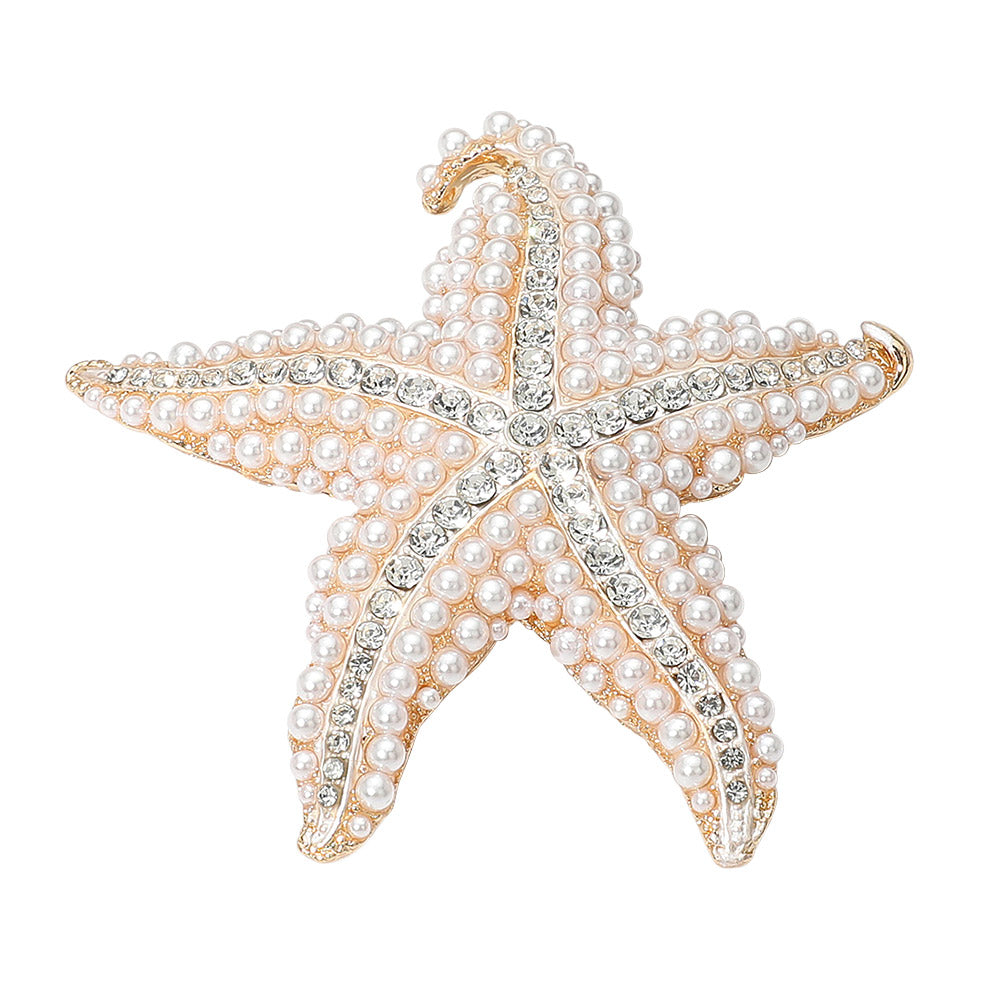 iLLASPARKZ Pearl Rhinestone Embellished Starfish Pin Brooch