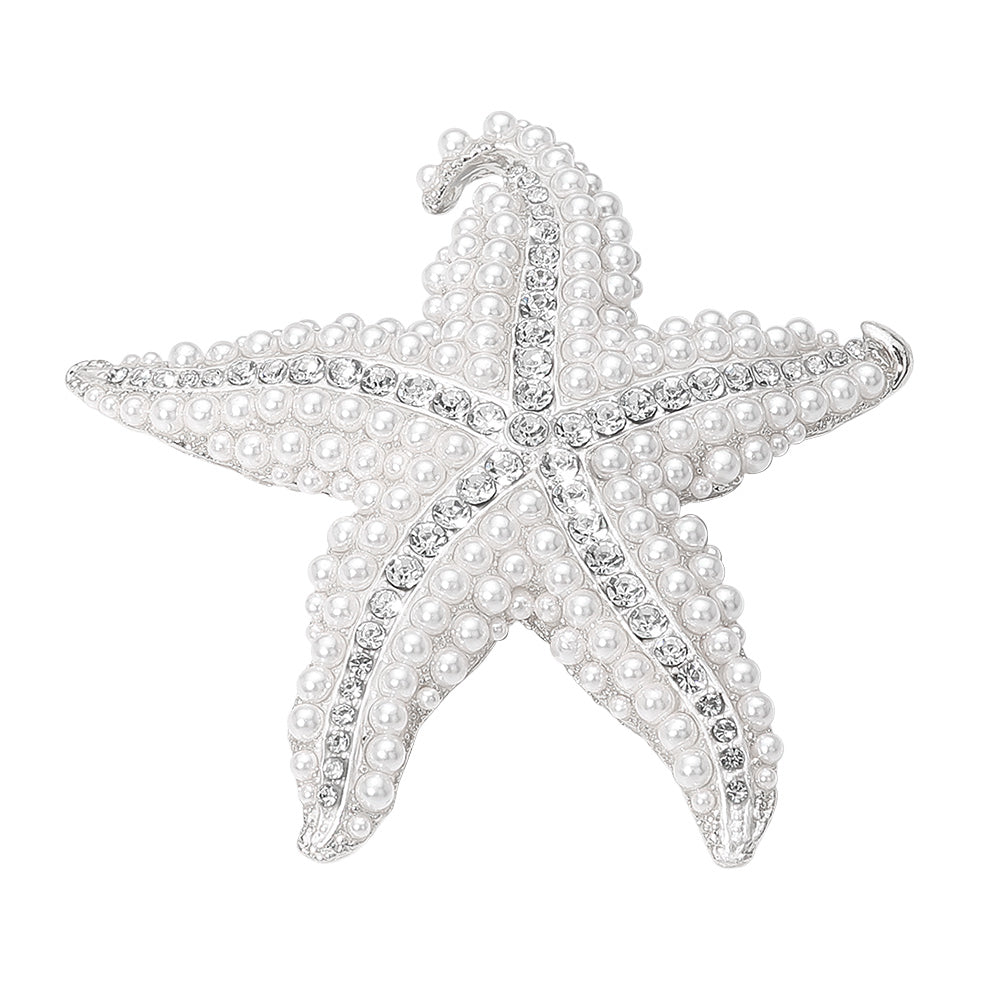 iLLASPARKZ Pearl Rhinestone Embellished Starfish Pin Brooch