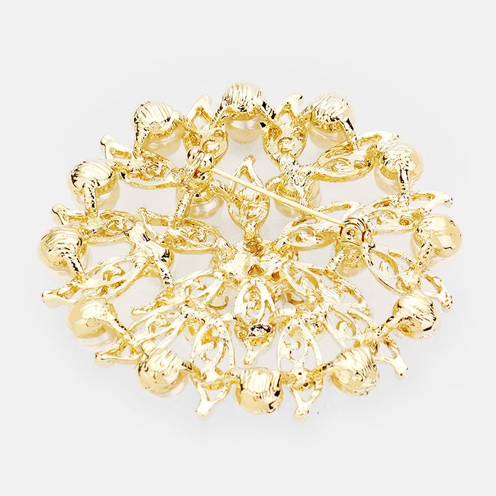 iLLASPARKZ Pearl Crystal Embellished Leaf Brooch