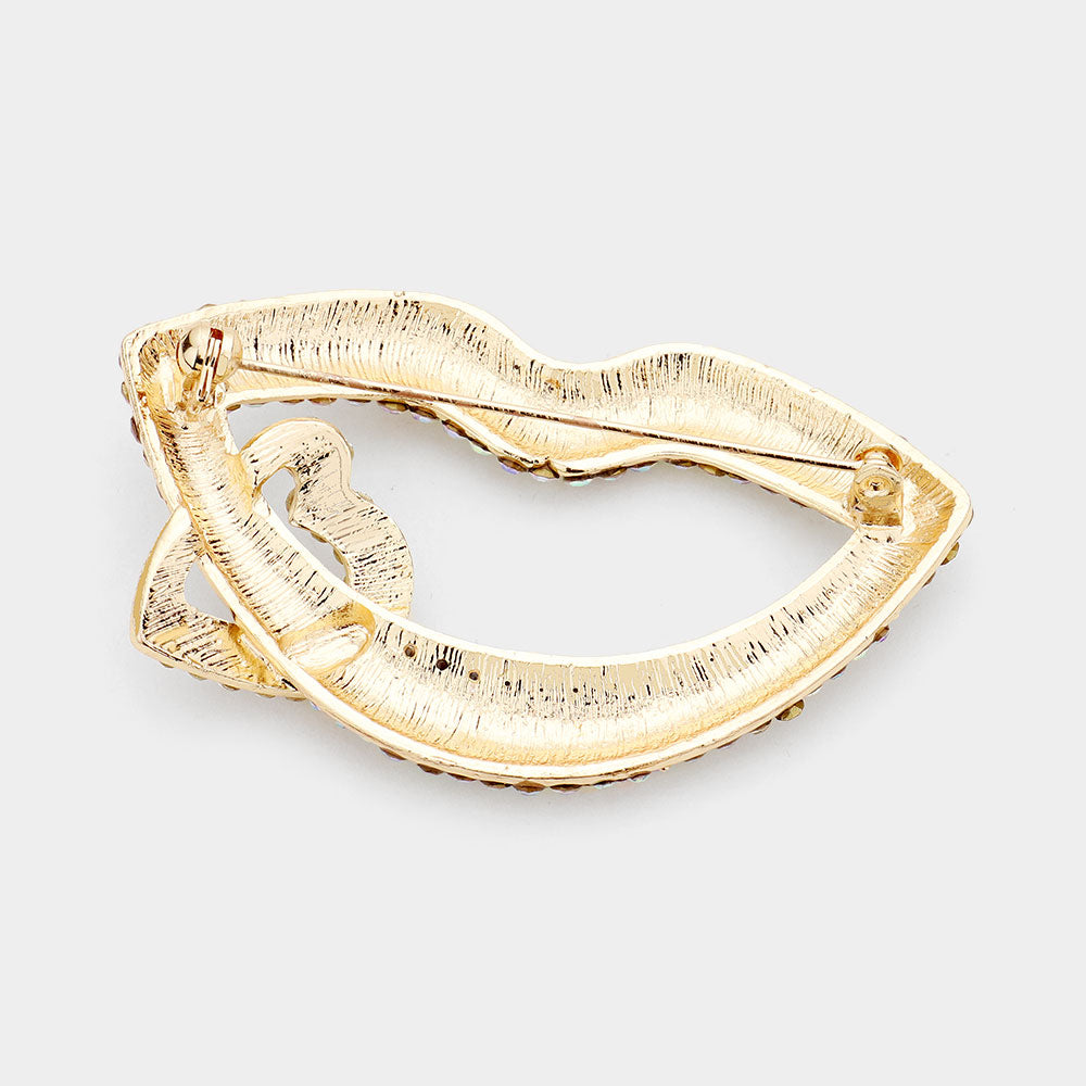 iLLASPARKZ Rhinestone Lip Heart Pin Brooch