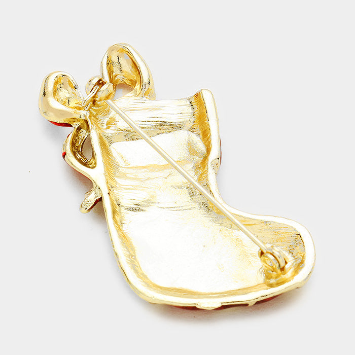 iLLASPARKZ Enamel Stone Detail Christmas Sock Pin Brooch