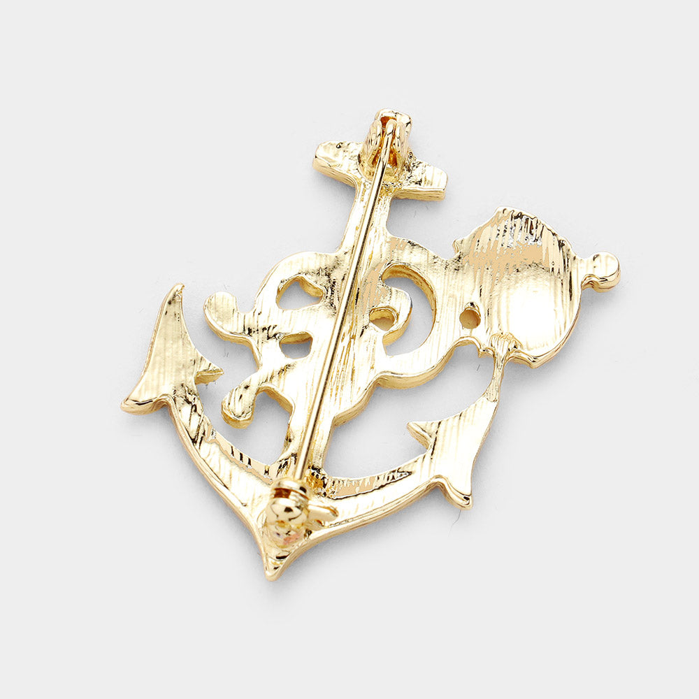 iLLASPARKZ Rhinestone Detail Crown Anchor Pin Brooch