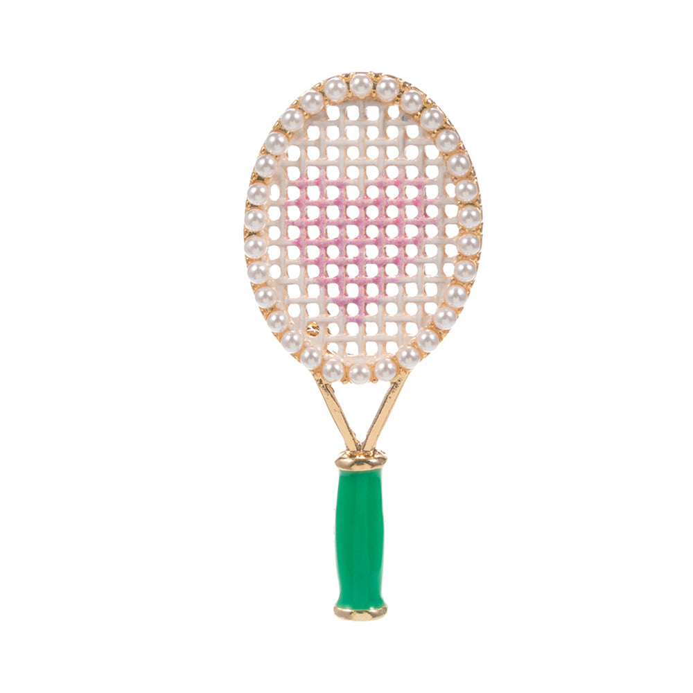 iLLASPARKZ Pearl Heart Tennis Racket Pin Brooch