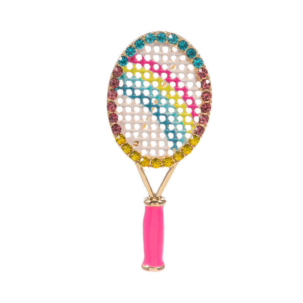 iLLASPARKZ Rhinestone Rainbow Tennis Racket Pin Brooch