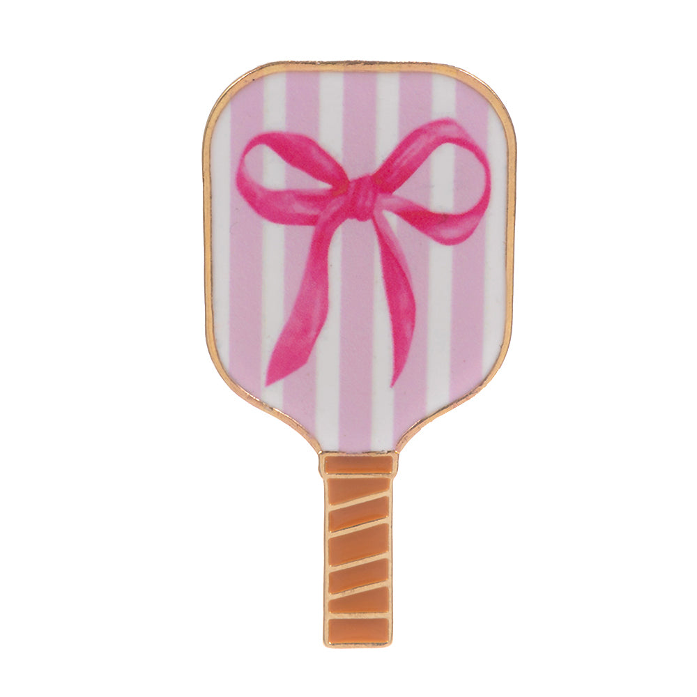 iLLASPARKZ Bow Striped Enamel Pickleball Paddle Pin Brooch