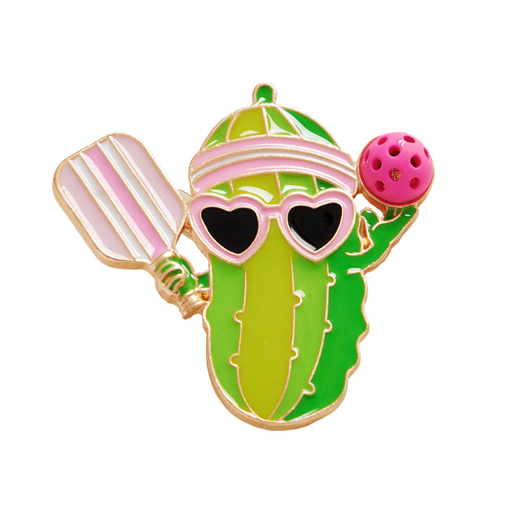 iLLASPARKZ Enamel Funny Pickle Pickleball Player Pin Brooch