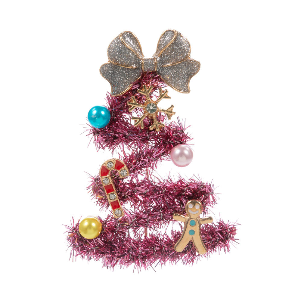 iLLASPARKZ Whimsical Pearl Bow Snowflake Charm Tinsel Christmas Tree Pin Brooch