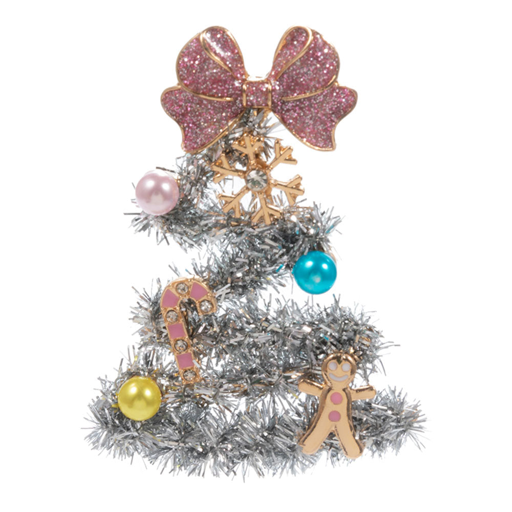 iLLASPARKZ Whimsical Pearl Bow Snowflake Charm Tinsel Christmas Tree Pin Brooch