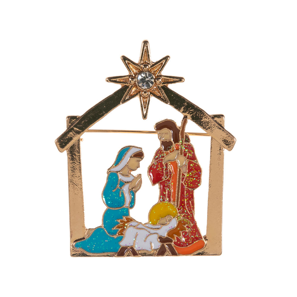 iLLASPARKZ Star Accent Holy Family Nativity Scene Pin Brooch
