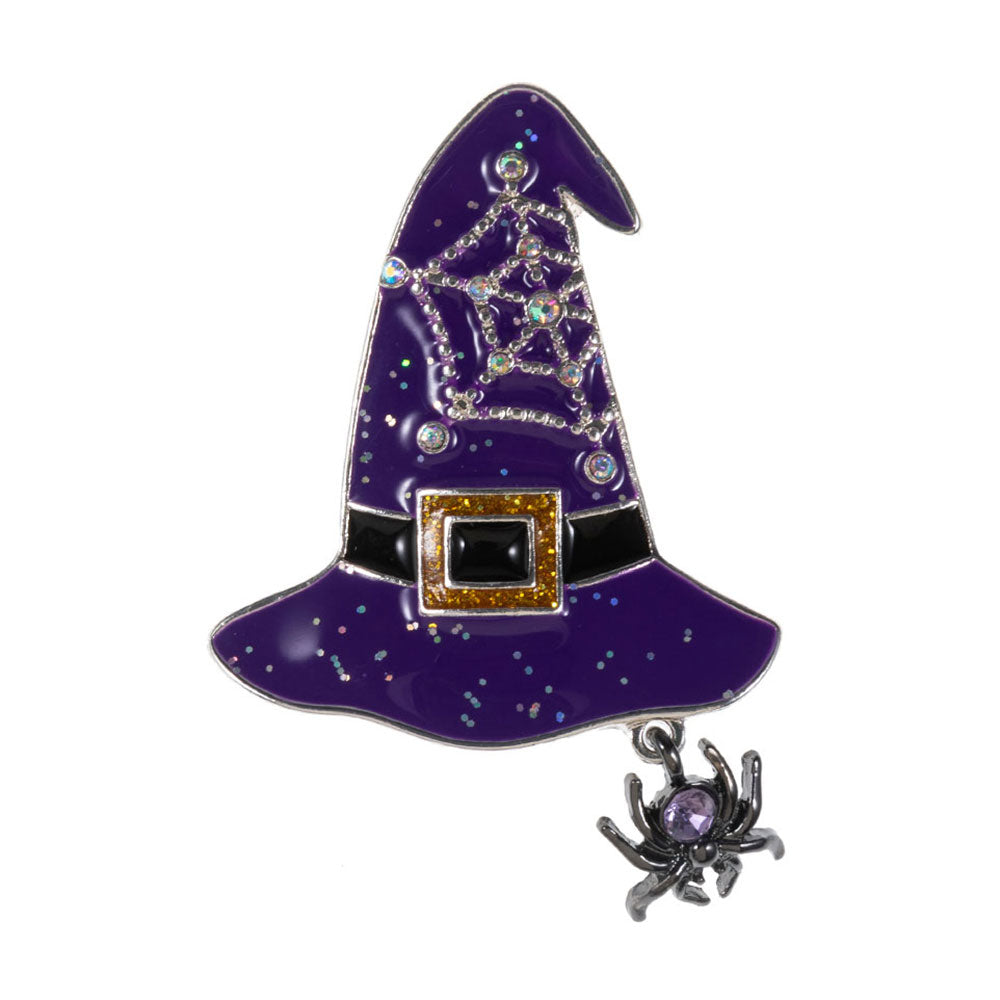 iLLASPARKZ Halloween Witch Hat Spider Dangle Pin Brooch