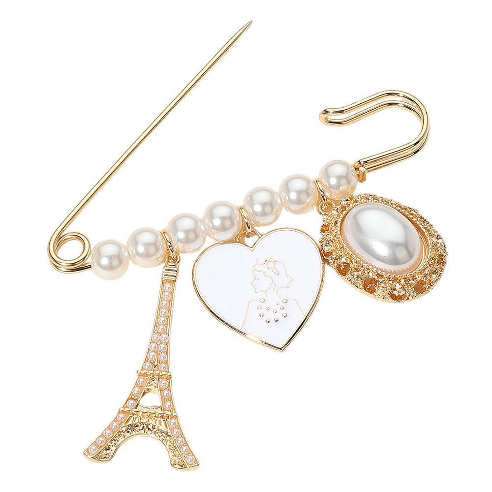 iLLASPARKZ SECRET BOX_Eiffel Tower Heart Pearl Beaded Safety Pin Brooch