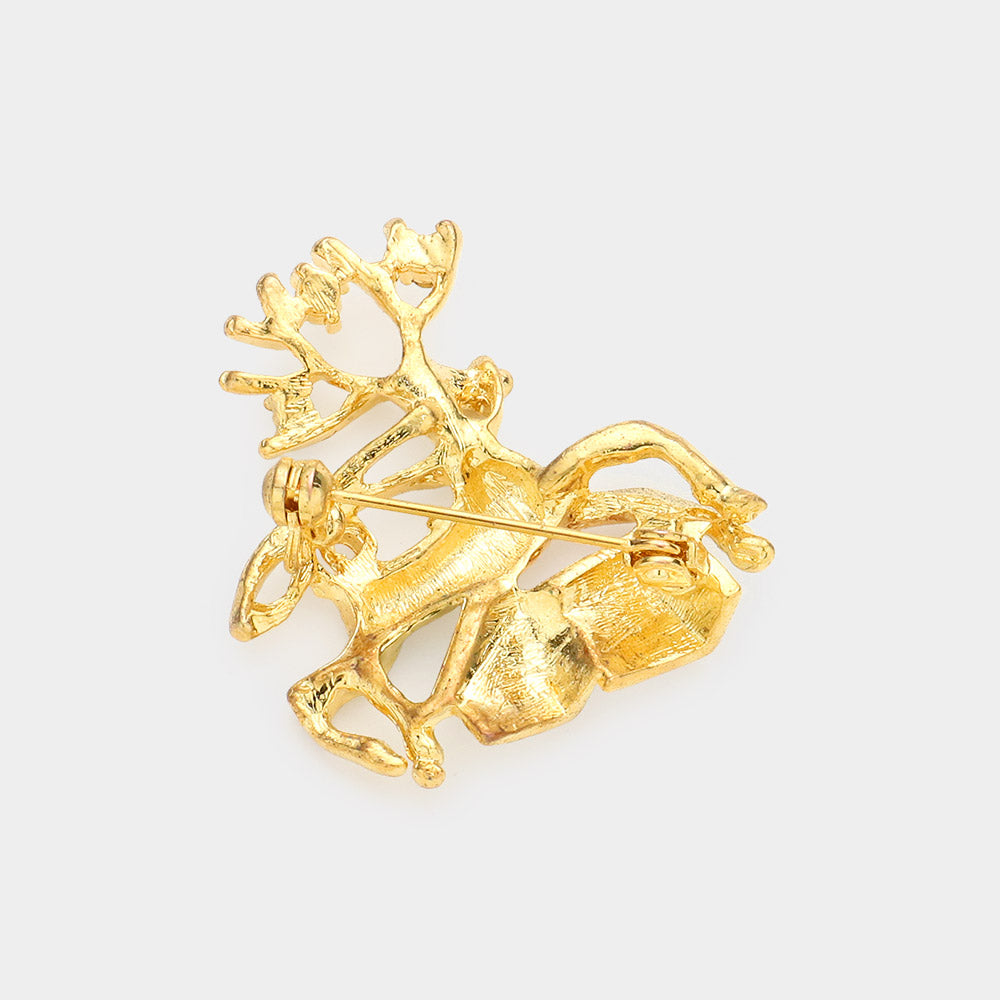 iLLASPARKZ Stone Embellished Metal Reindeer Brooch