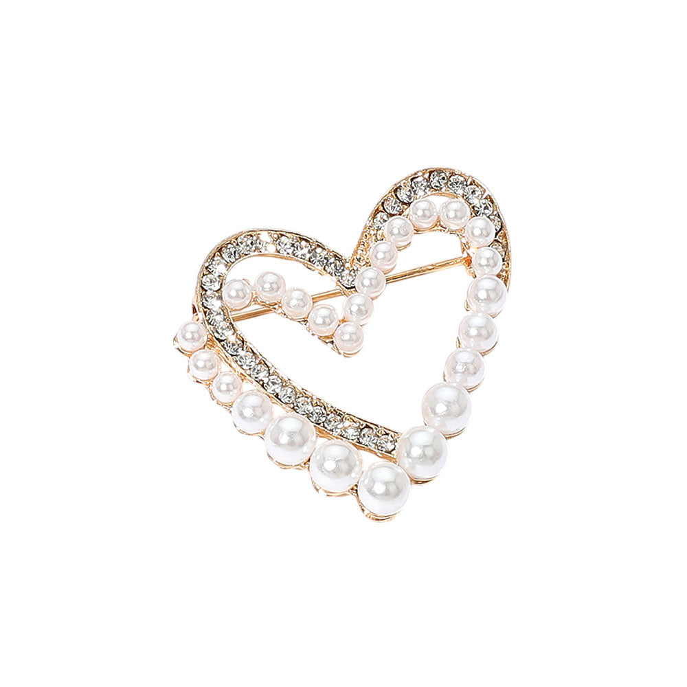 iLLASPARKZ Pearl Rhinestone Open Double Heart Pin Brooch