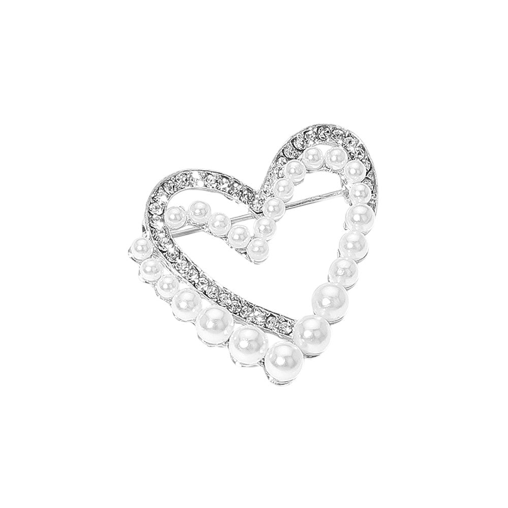 iLLASPARKZ Pearl Rhinestone Open Double Heart Pin Brooch