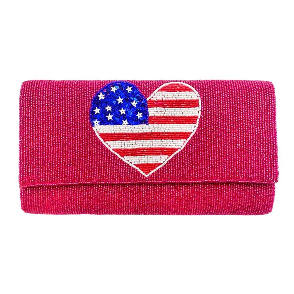 iLLASPARKZ American USA Flag Heart Seed Beaded Clutch / Crossbody Bag