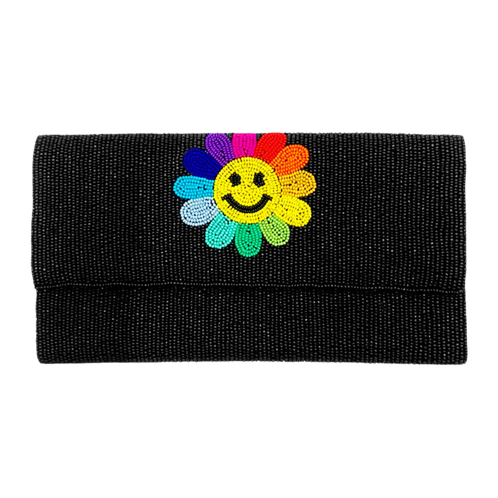 iLLASPARKZ Smile Flower Accented Seed Beaded Clutch / Crossbody Bag