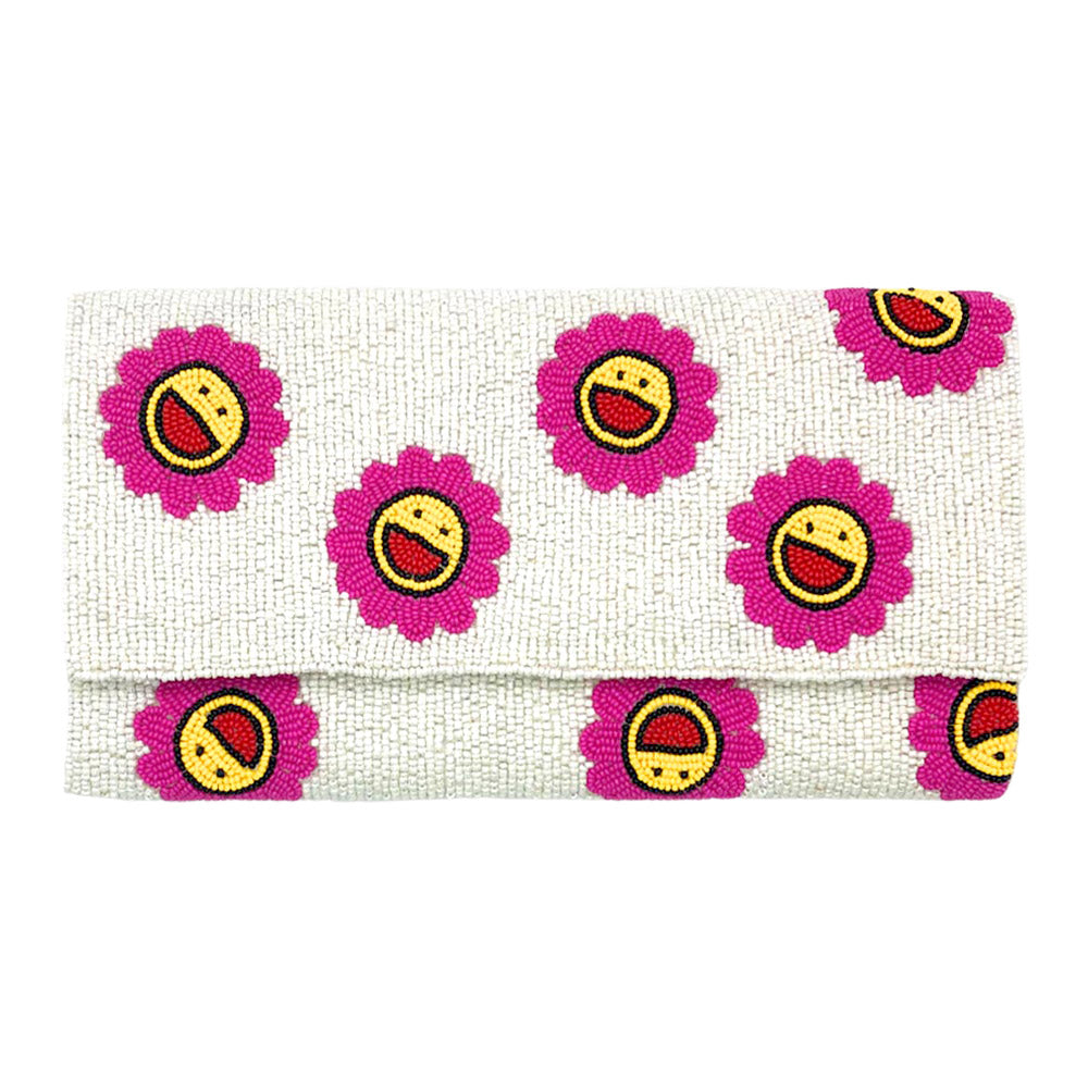 iLLASPARKZ Smile Flower Seed Beaded Clutch / Crossbody Bag