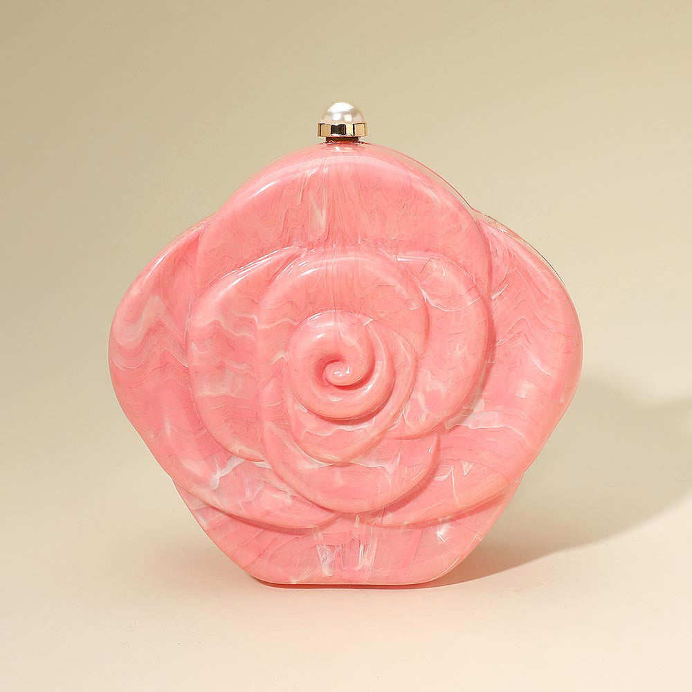 iLLASPARKZ Pearl Beaded Handle Rose Clutch Bag / Crossbody Bag