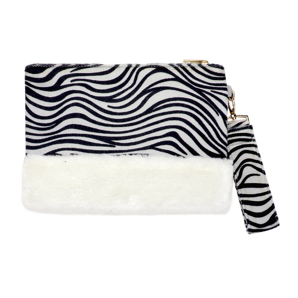 iLLASPARKZ Zebra Animal Print Fur Clutch Bag