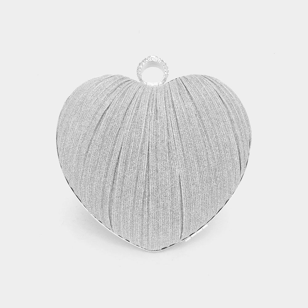 Sparkle Fabric Heart Fold Clutch / Evening Bag / Crossbody Bag