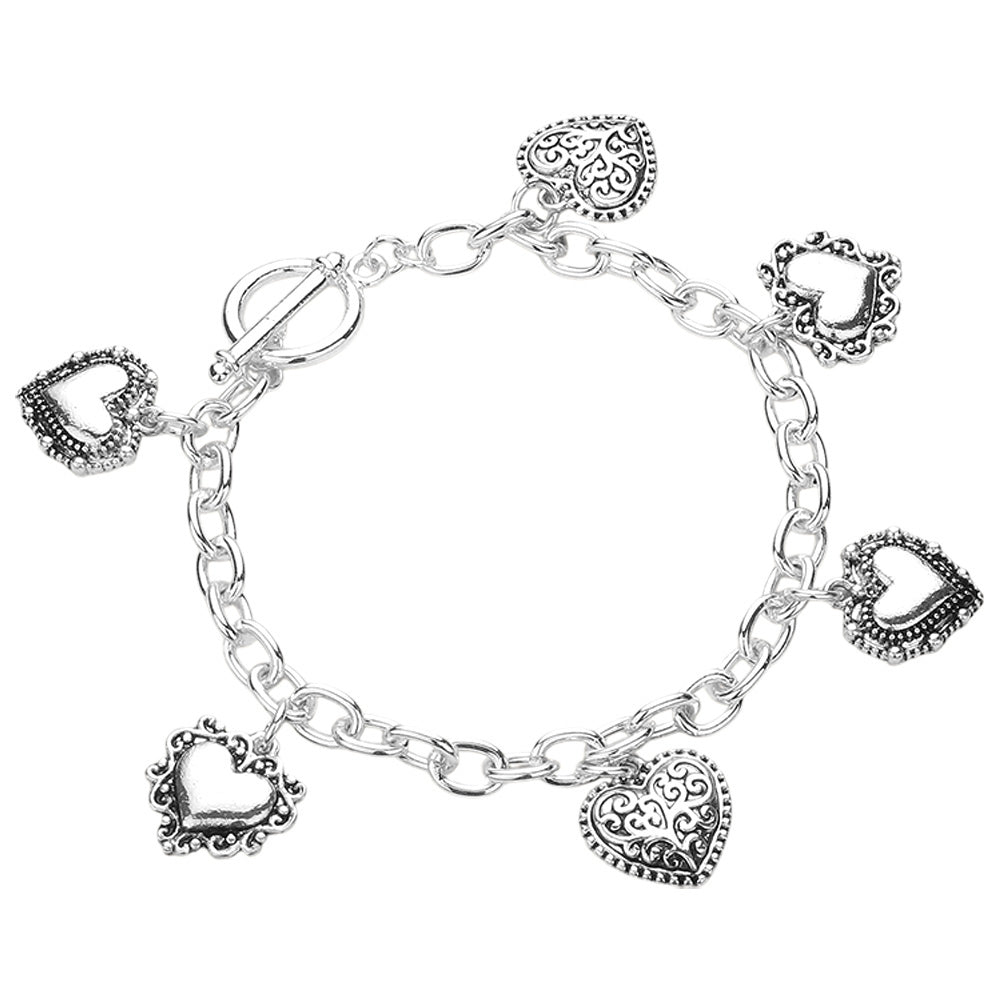 iLLASPARKZ Antique Metal Heart Charm Station Toggle Bracelet