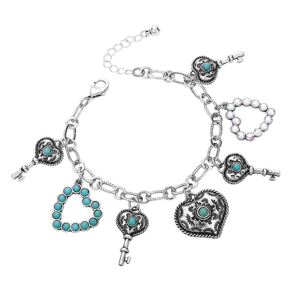 iLLASPARKZ Western Heart Key Charm Station Bracelet