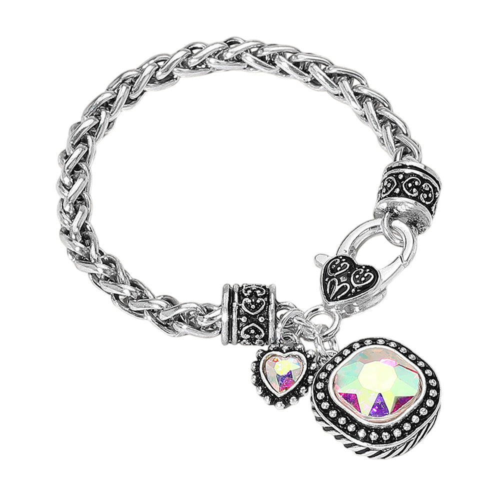 iLLASPARKZ Square Heart Stone Charm Bracelet